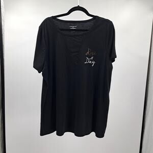 Lane Bryant T-Shirt Plus 18/20 Rose All‎ Day Short Sleeve Mesh Neck Casual Black